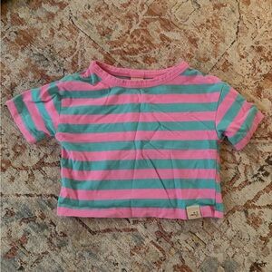 All Small Co., 12M, Pink & Teal Striped Kids Crop Tee